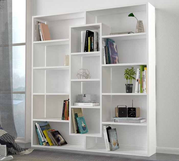 Hanah Home Estantería Escandinava Blanca con Estantes Amplios para Salón y Hogar, 125x135.7x22 cm